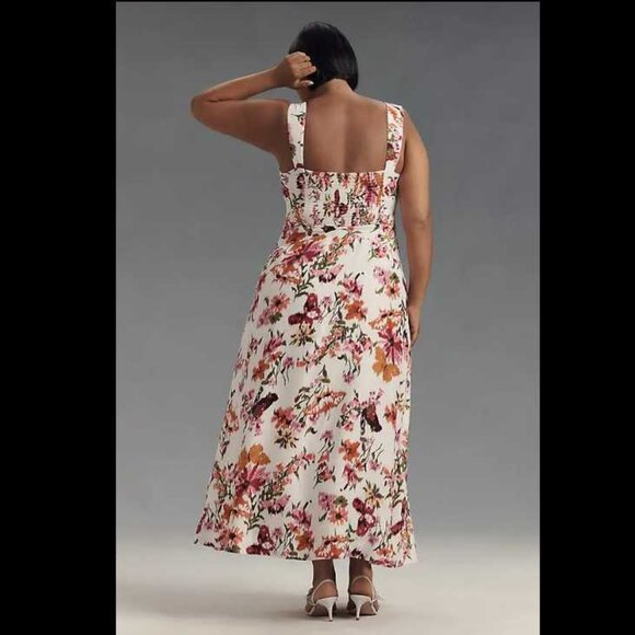 New XL Maeve x Anthropologie The Jocelyn sleeveless slip midi dress pink floral - Picture 4 of 14